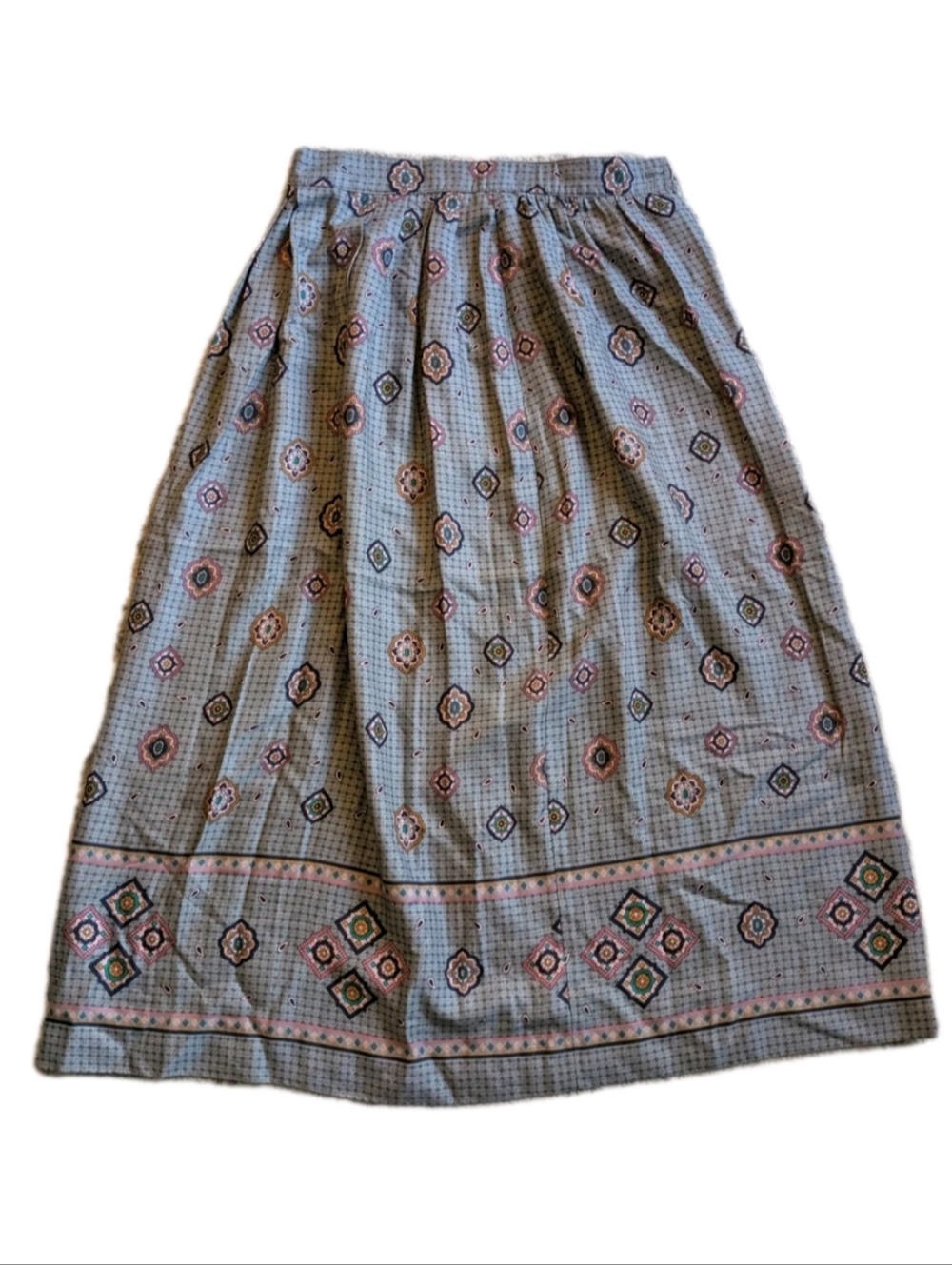 Womens Vintage Midi Skirt Size 10 Cottagecore Prairie Boho Geometric Floral